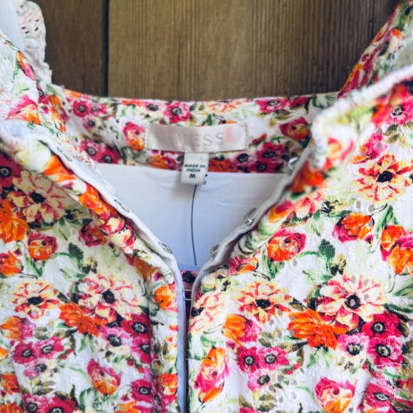 GUESS Floral Print Sangallo Carmen Mini Dress Eyelet Fabric Bustier-Style M - Picture 11 of 16